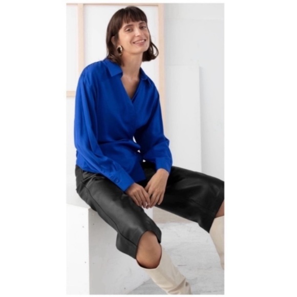 & Other Stories Front Wrap Duo Button Shirt Blouse in Royal Blue Size 2 New - Picture 8 of 9